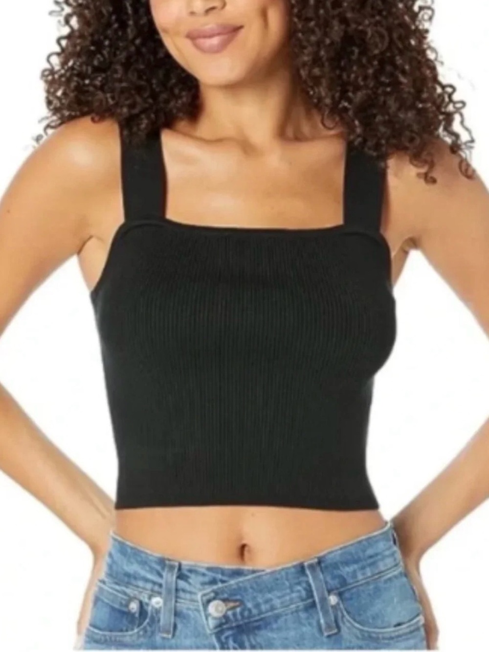 Madewell Dearing Square-Neck Crop Sweater Tank in True Black XXS